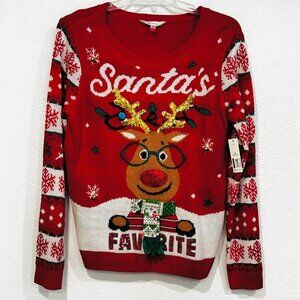NWT No Boundaries Christmas Sweater Santa Rudolph Bells Sequins Size XL 15-17